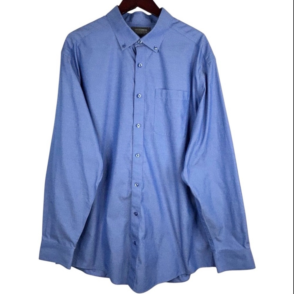 Denver Hayes Blue Never Iron Classic Fit Button Down 100% Cotton Dress Shirt XL